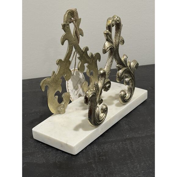 Made In India Ornate Gold Napkin Holder White Faux Marble Base Kitchen Decor - Picture 11 of 12